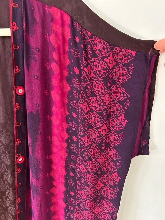 Tienda Ho Kimono Magenta/Burgundy India Print Boho Festival Open Front Duster - Picture 13 of 16